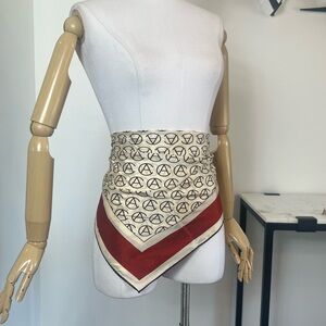 Stylish SW‎ Kent Cream and Red Brown Logo Scarf 26”X26”